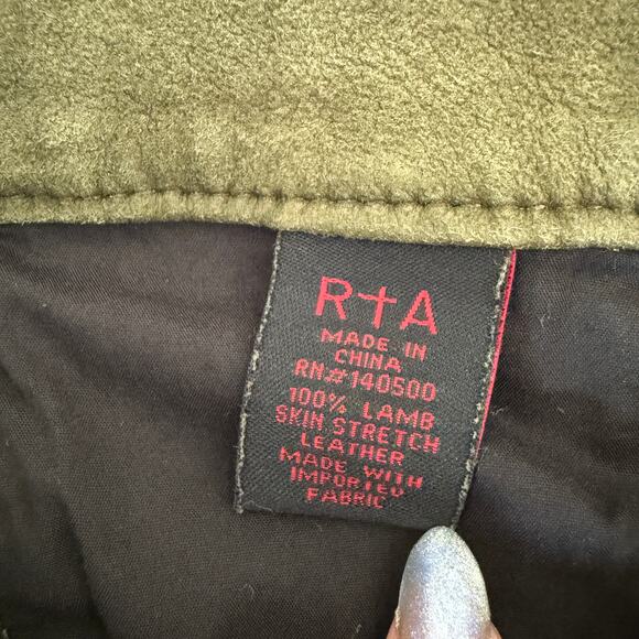 RTA | Olive Green Stretch Lambskin Suede Stretch Leather Skinny Jeans Pants | 26 - Picture 8 of 9